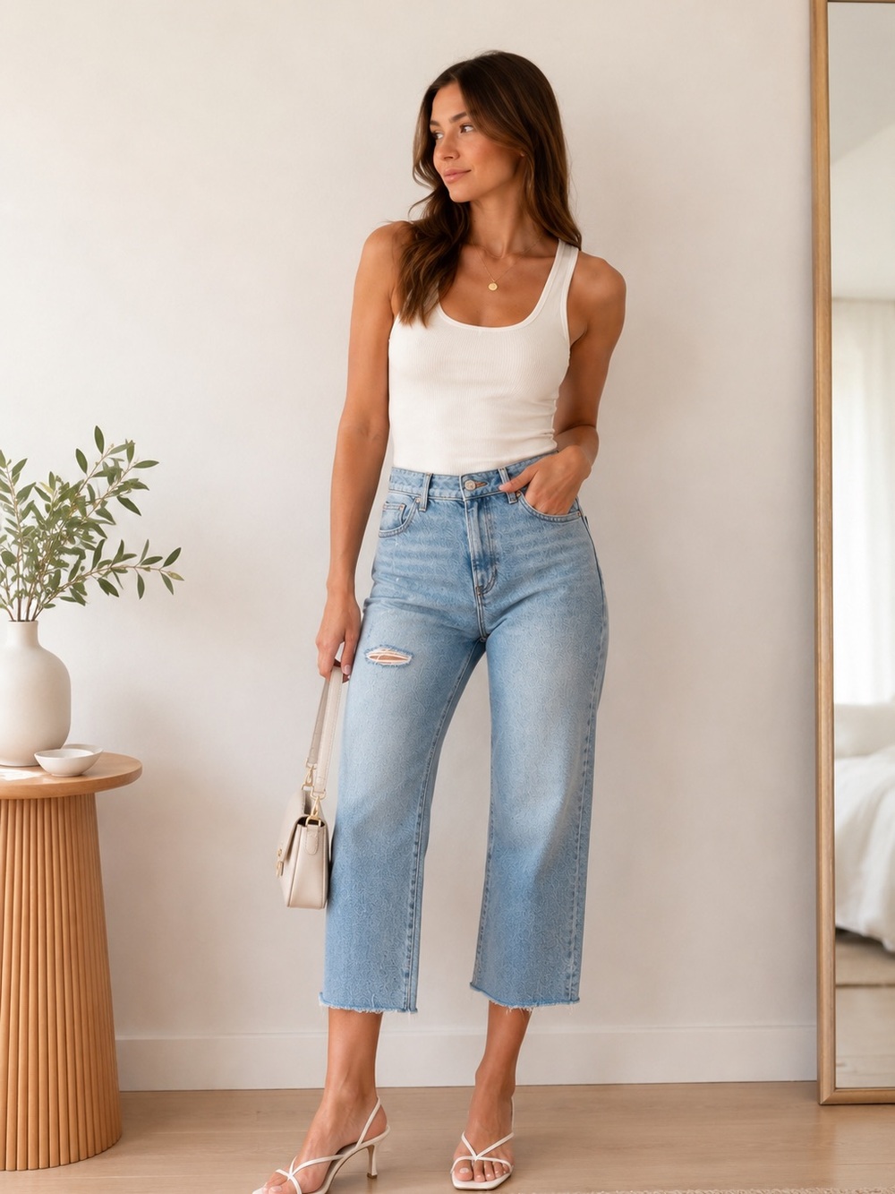 Express High Rise Cropped Wide Leg Jeans Light Wash Distressed NWT 8S